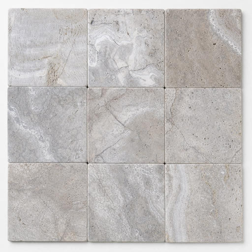 Silver Travertine 8x8 Tumbled 3CM Paver close-up