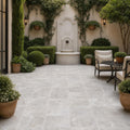 Silver Travertine 8x8 Tumbled 3CM Paver — Courtyard paving