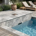 Silver Travertine Coping 12x12 Tumbled Bullnose 1.25 inch pool coping — Swimming Pool remodel pool edge