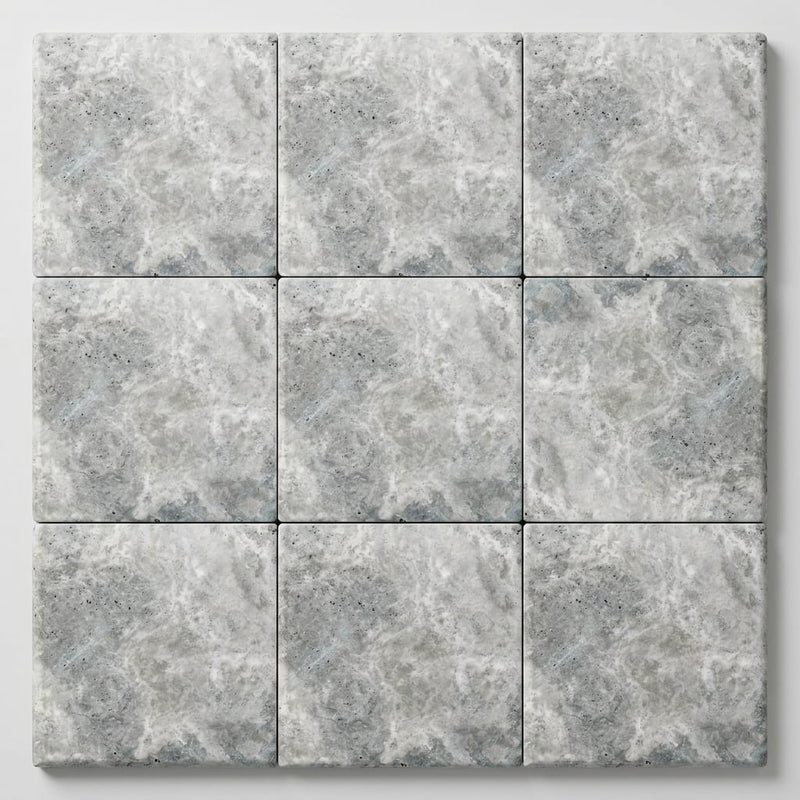 Silver Travertine Coping 12x12 Unfilled Honed Bullnose 1.25 inch close-up