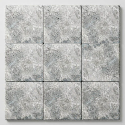 Silver Travertine Coping 12x12 Unfilled Honed Bullnose 1.25 inch close-up