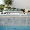 Silver Travertine Coping 12x12 Unfilled Honed Bullnose 1.25 inch pool coping — Spa spa overhang edge