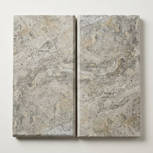 Silver Travertine Coping 12x24 Bullnose 3 cm close-up