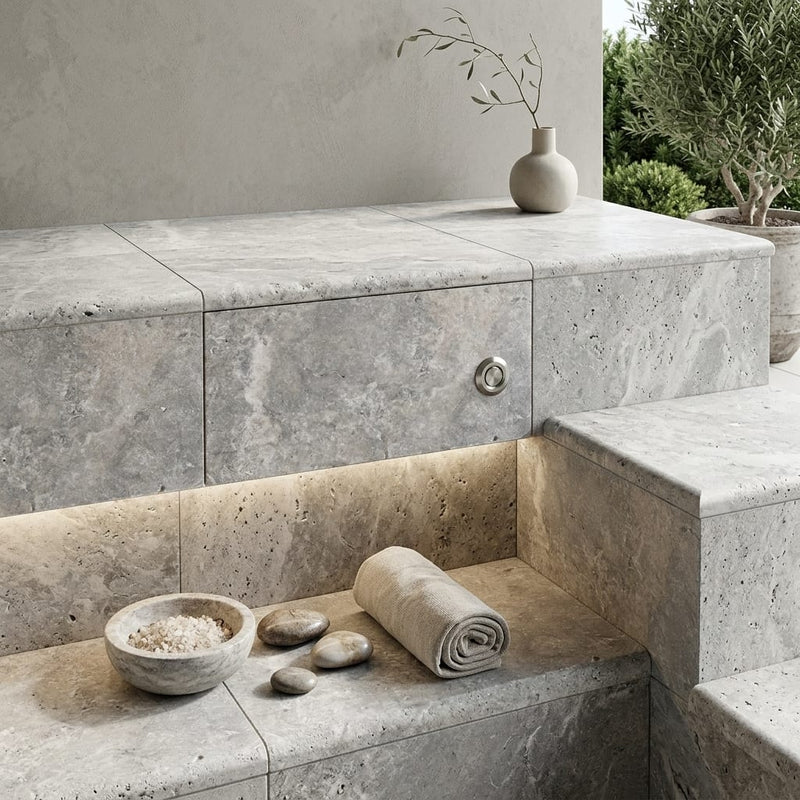 Silver Travertine Coping 12x24 Bullnose 5 cm pool coping — Spa spa overhang edge