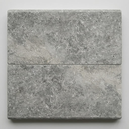 Silver Travertine Coping 12x24 Filled, Honed Bullnose 1.25 inch close-up