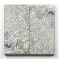 Silver Travertine Coping 12x24 Filled, Honed Bullnose 2 inch close-up