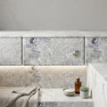 Silver Travertine Coping 12x24 Filled, Honed Bullnose 2 inch pool coping — Spa spa overhang edge