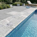 Silver Travertine Tumbled Bullnose Coping - 12x24, 2 in pool coping — Swimming Pool remodel pool edge