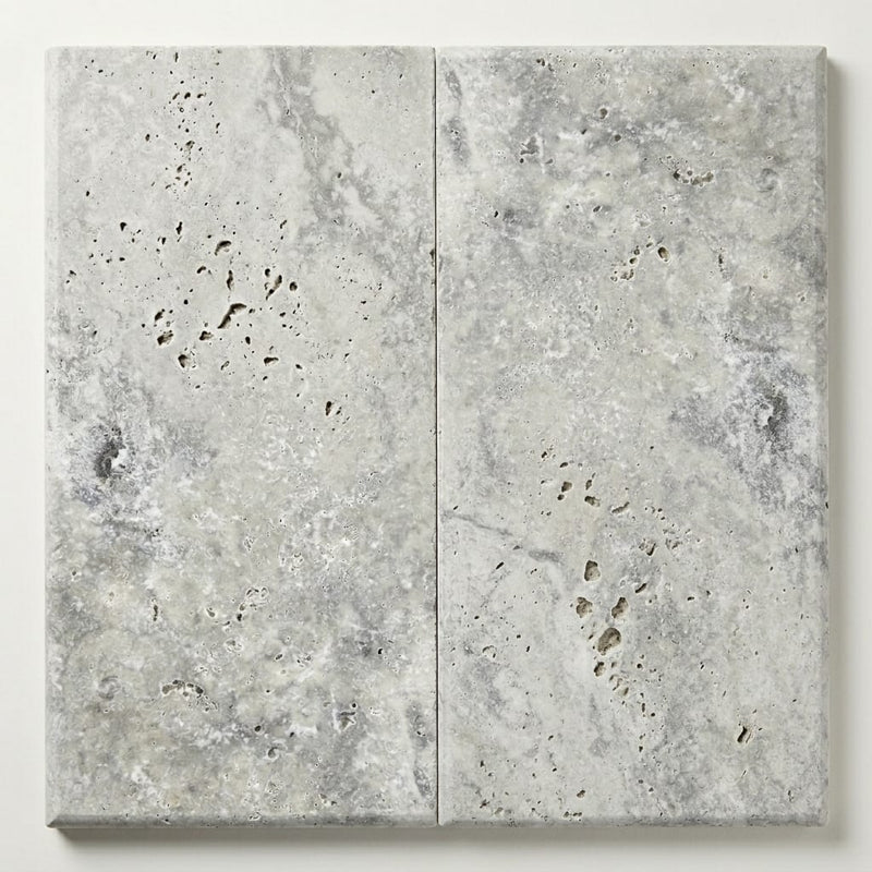 Silver Travertine Coping 12x24 Unfilled Honed Bullnose 2 inch close-up