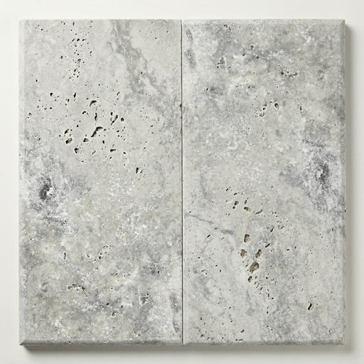 Silver Travertine Coping 12x24 Unfilled Honed Bullnose 2 inch close-up