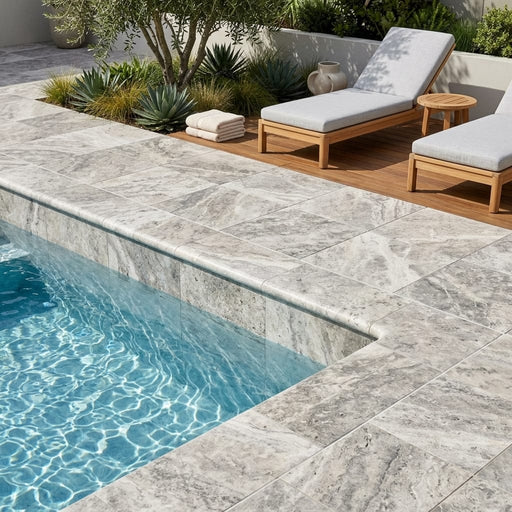 Silver Travertine Coping 16x24 Bullnose 3 cm pool coping — Swimming Pool pool edge drop-face coping