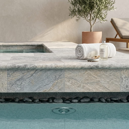 Silver Travertine Coping 16x24 Bullnose 5 cm pool coping — Spa spa overhang edge