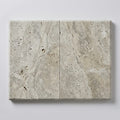 Silver Travertine Coping 16x24 Tumbled Bullnose 1.25 inch close-up