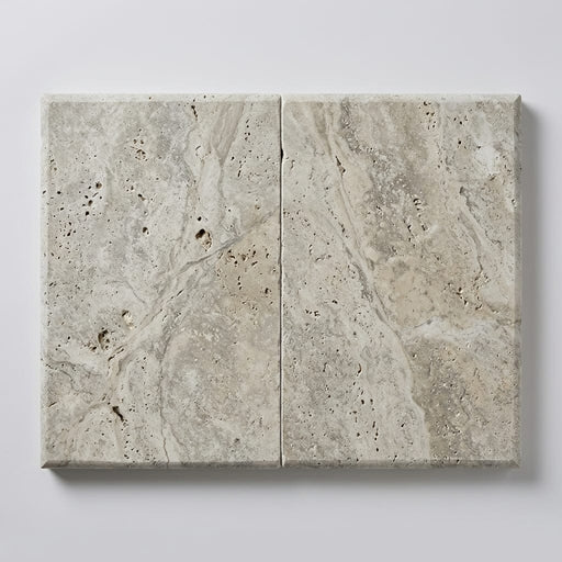 Silver Travertine Coping 16x24 Tumbled Bullnose 1.25 inch close-up