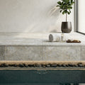 Silver Travertine Coping 16x24 Tumbled Bullnose 1.25 inch pool coping — Spa spa overhang edge