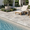 Silver Travertine Coping 16x24 Tumbled Bullnose 1.25 inch pool coping — Swimming Pool pool edge drop-face coping