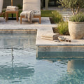 Silver Travertine Coping 16x24 Tumbled Bullnose 1.25 inch pool coping — Swimming Pool remodel pool edge
