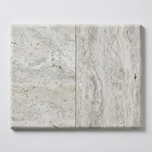 Travertine Coping - Silver, 16x24 Tumbled Bullnose, 2-in close-up
