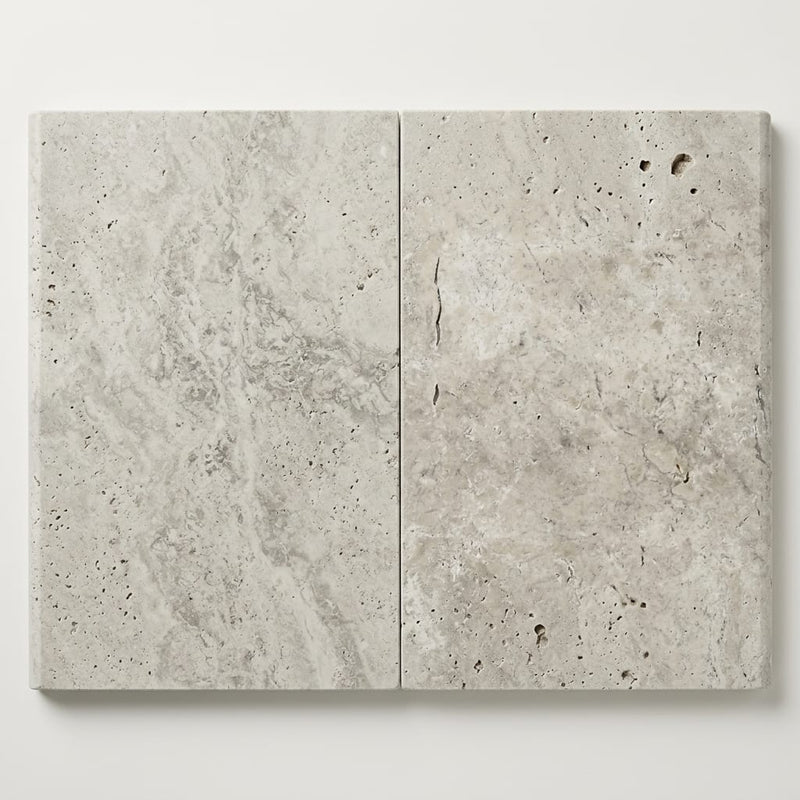 Silver Travertine Coping 16x24 Unfilled Honed Bullnose 2 inch close-up