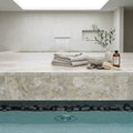 Silver Travertine Coping 16x24 Unfilled Honed Bullnose 2 inch pool coping — Spa spa overhang edge