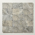 Silver Travertine Coping 6x12 Tumbled Bullnose 1.25 inch close-up