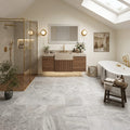 Silver Travertine Filled, Honed & Straight Edge 12 x 12 x 3/8 Cross Cut Tile 12x12 — Bathroom floor