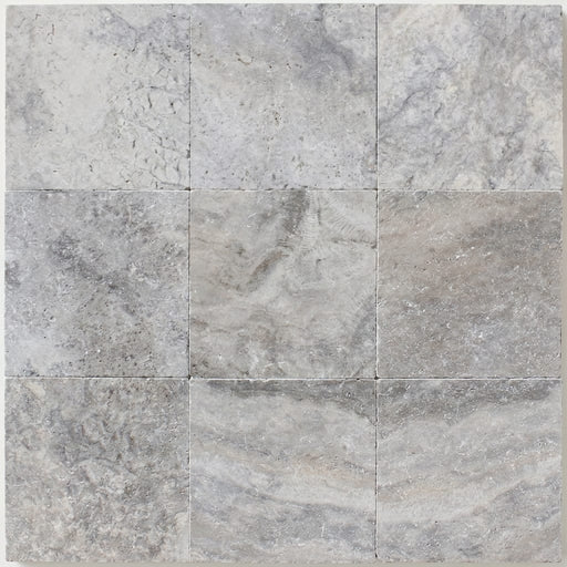 Silver Travertine Filled, Honed & Straight Edge 12 x 12 x 3/8 Cross Cut Tile 12x12 close-up