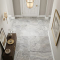 Silver Travertine Filled, Honed & Straight Edge 12 x 12 x 3/8 Cross Cut Tile 12x12 — Hallway floor
