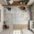 Silver Travertine Filled, Honed & Straight Edge 12 x 12 x 3/8 Cross Cut Tile 12x12 — Mudroom floor