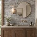 Silver Travertine Filled, Honed & Straight Edge 12 x 24 x 1/2 Vein Cut Tile 12x24 — Bathroom vanity wall