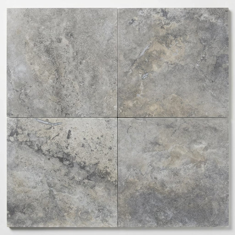 Silver Travertine Filled, Honed & Straight Edge 18 x 18 x 1/2 Cross Cut Tile 18x18 close-up