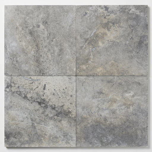 Silver Travertine Filled, Honed & Straight Edge 18 x 18 x 1/2 Cross Cut Tile 18x18 close-up