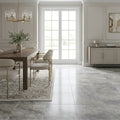 Silver Travertine Filled, Honed & Straight Edge 18 x 18 x 1/2 Cross Cut Tile 18x18 — Dining Room floor