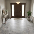 Silver Travertine Filled, Honed & Straight Edge 18 x 18 x 1/2 Cross Cut Tile 18x18 — Foyer floor