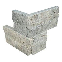 M Series Silver 4.5x9 Mini Splitface Travertine Corner Ledger Stone