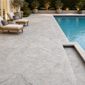 Silver Travertine Paver 12x12 Tumbled 1.25 inch — Backyard pool deck
