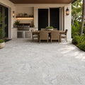 Silver Travertine Paver | Unfilled Chiseled | Grey | 12x12 in — Backyard patio