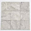 Silver Travertine Paver | Unfilled Chiseled | Grey | 12x12 in close-up