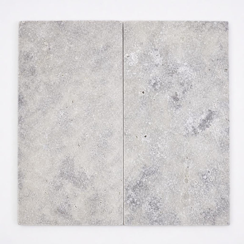 Silver Travertine Paver 12x24 Tumbled 1.25 inch close-up