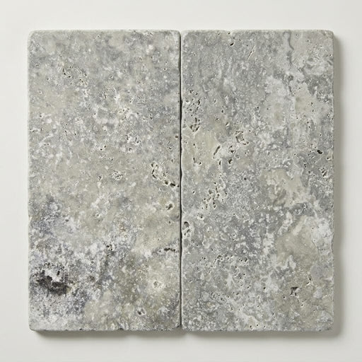 Silver Travertine Paver 12x24 Tumbled 2 inch close-up
