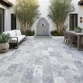 Silver Travertine Paver 12x24 Tumbled 2 inch — Courtyard paving