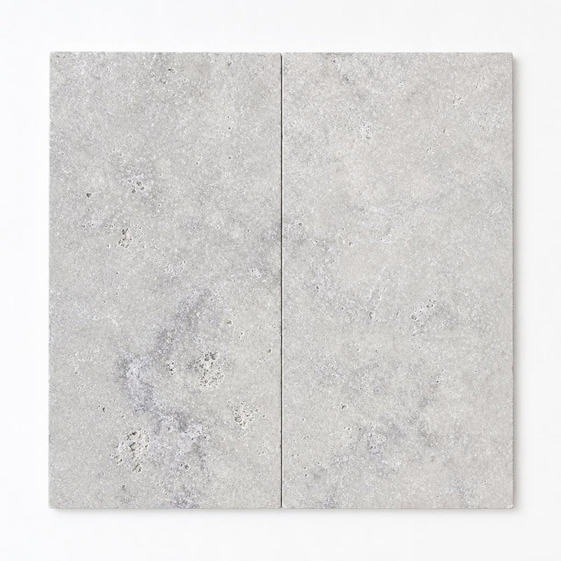Silver Travertine Paver 12x24 Unfilled, Honed 2 inch close-up