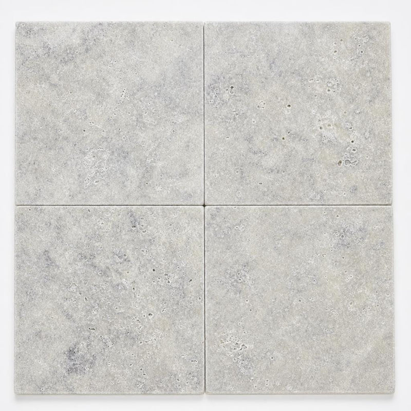 Silver Travertine Paver 16x16 Tumbled 1.25 inch close-up