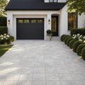 Silver Travertine Paver 16x16 Tumbled 1.25 inch — Front Yard driveway