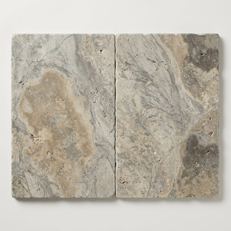 Silver Travertine Paver 16x24 Tumbled 1.25 inch close-up