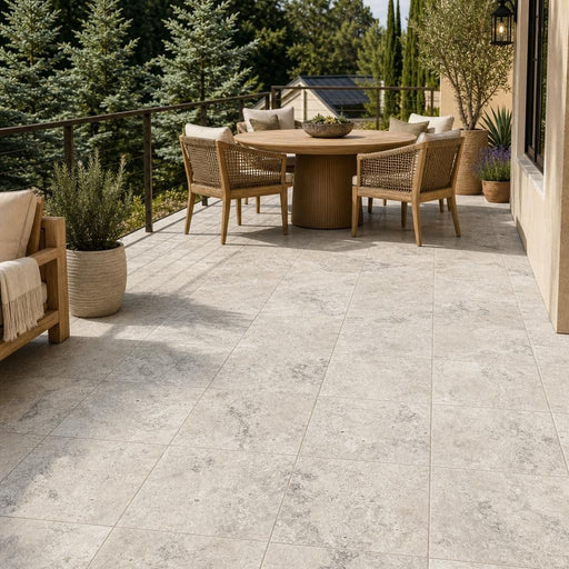 Silver Travertine Paver 18x18 Tumbled 1.25 inch — Backyard patio