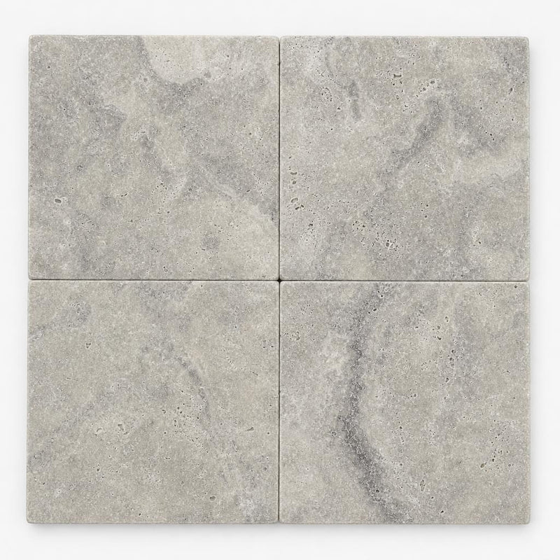 Silver Travertine Paver 18x18 Tumbled 1.25 inch close-up