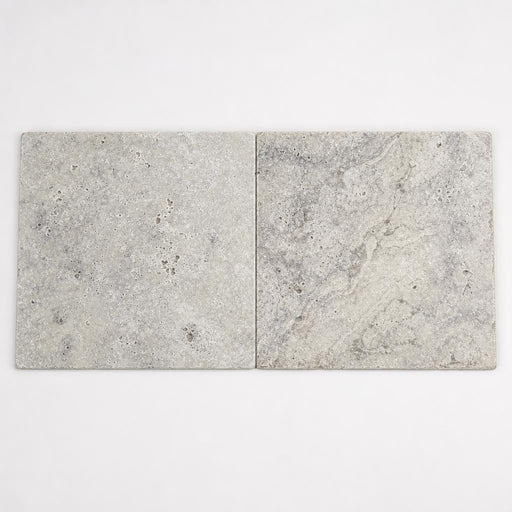 Silver Travertine Paver 24x24 Tumbled 1.25 inch close-up
