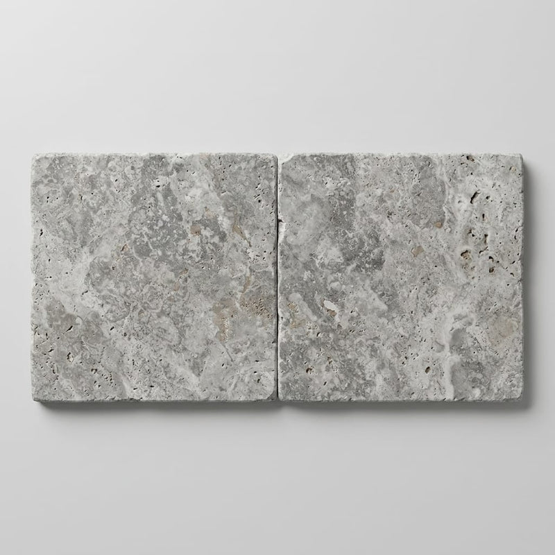 Silver Travertine Paver 24x24 Tumbled 1.25 inch close-up