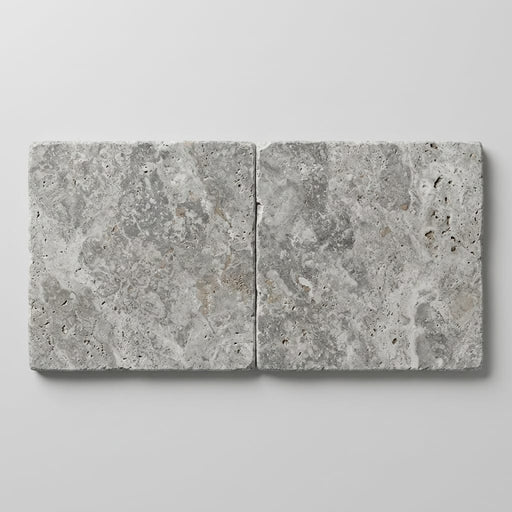 Silver Travertine Paver 24x24 Tumbled 1.25 inch close-up